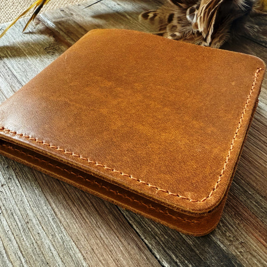 Handmade Full Grain Cowhide Leather BiFold Men’s Wallet – With ID Window & Vintage Brown